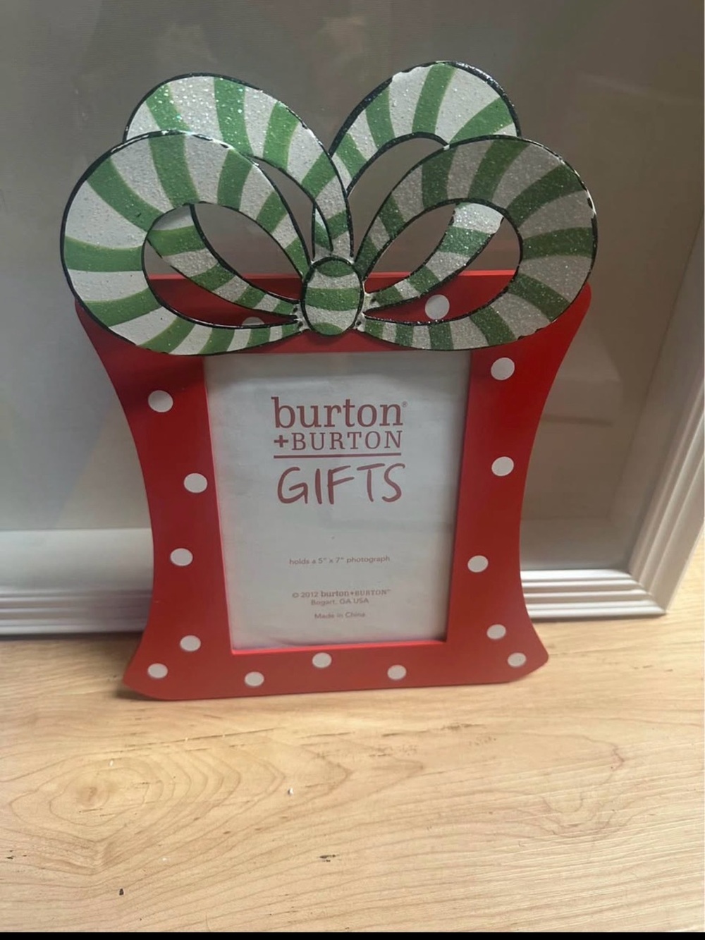Burton+Burton Red Polka Dot Frame with Green Glitter Bow Accent